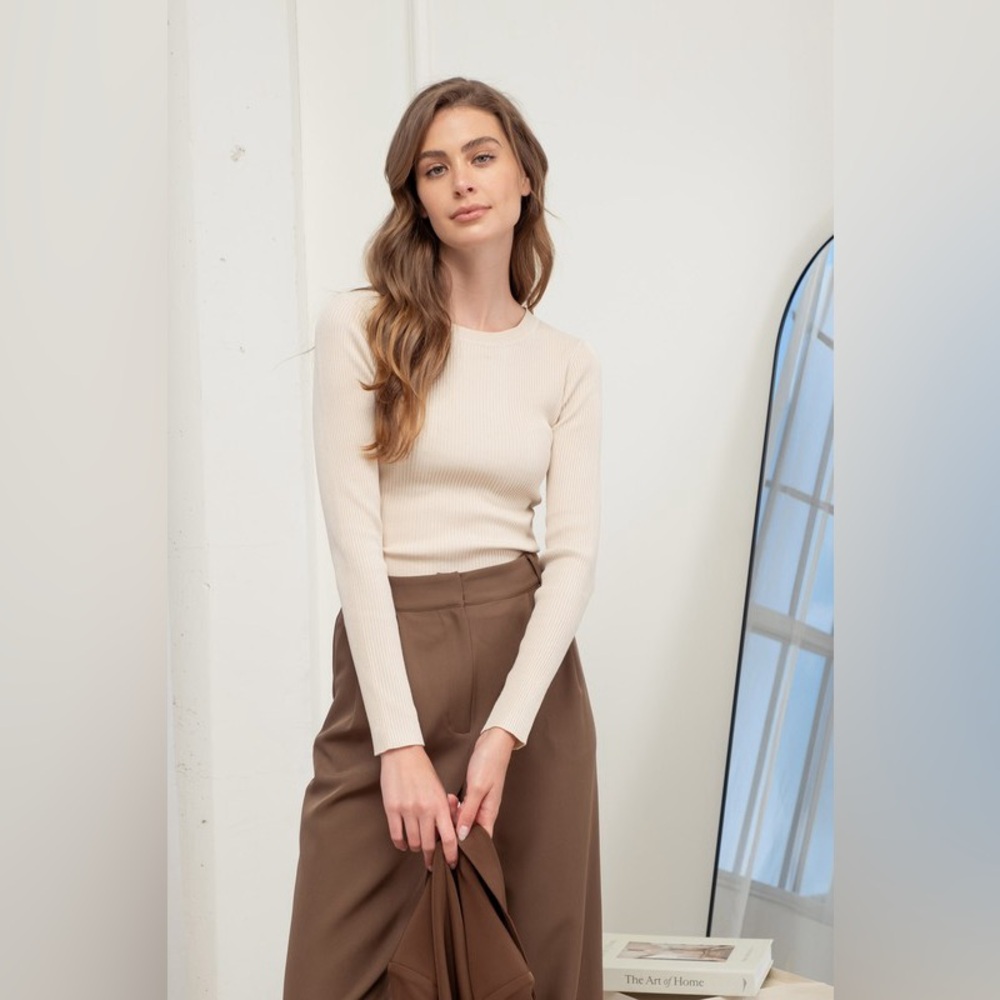 The Workshop Solid Crewneck Ribbed Knit Long Slee… - image 2